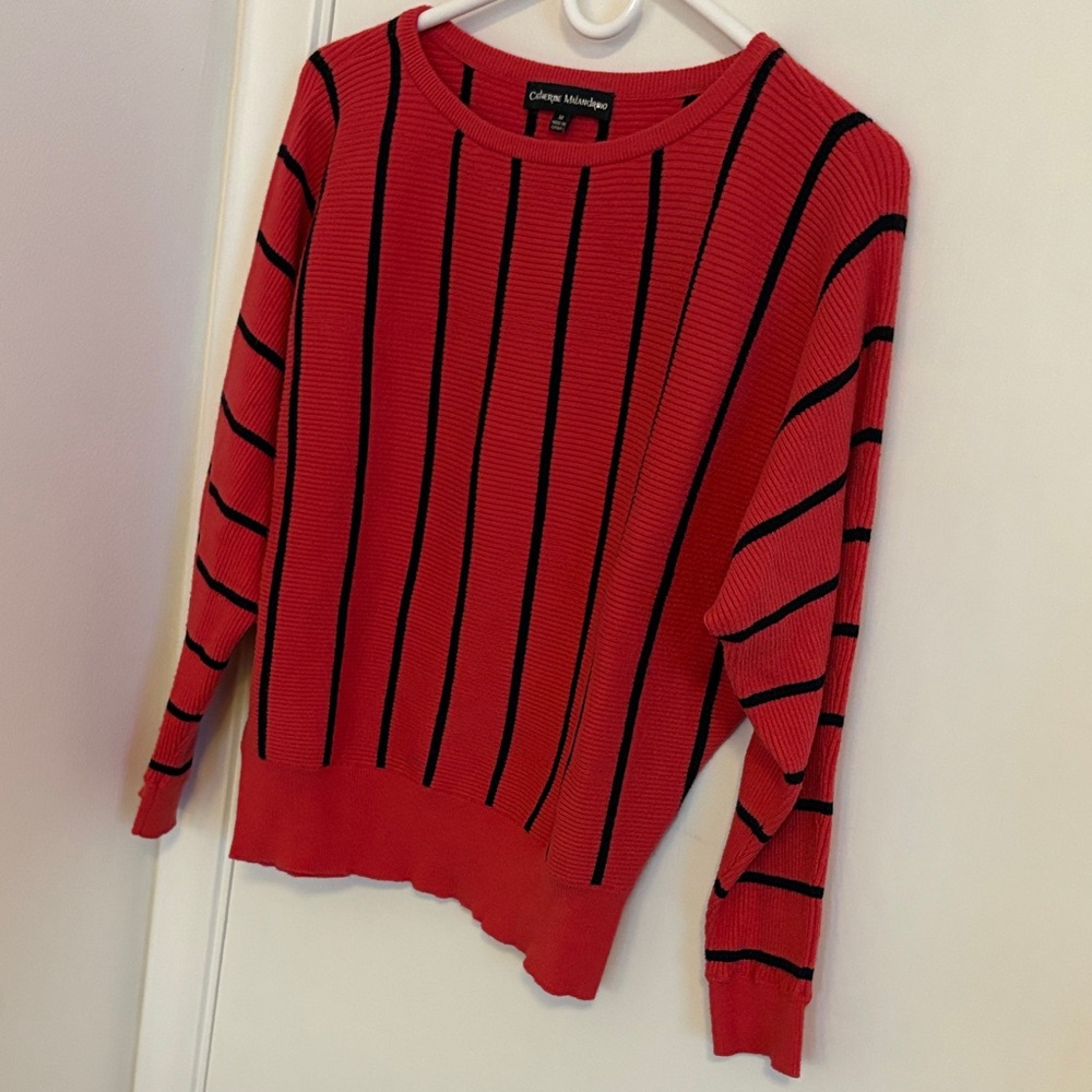 Women's Vintage Bold Coral and Black Striped Sweater